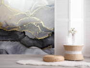 Фотошпалери чб Fluid art з золотом - 2