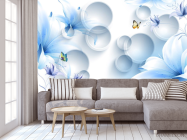 Фотообои  Синие цветы с бабочками - 3