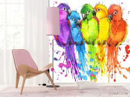 Фотошпалери п'ять різнокольорових папуг малюнок - 4