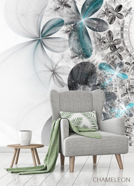 Фотообои серо-бирюзовые абстрактные цветы - 3