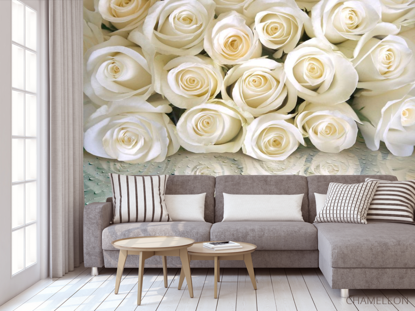 Фотообои Белые розы с росой - 3