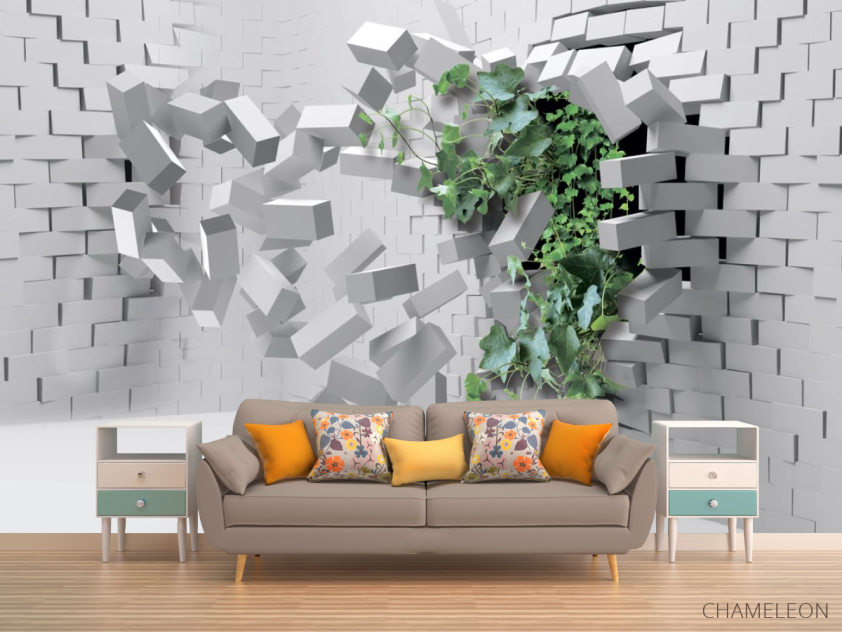 Фотообои Кирпичная стена с цветком - 1