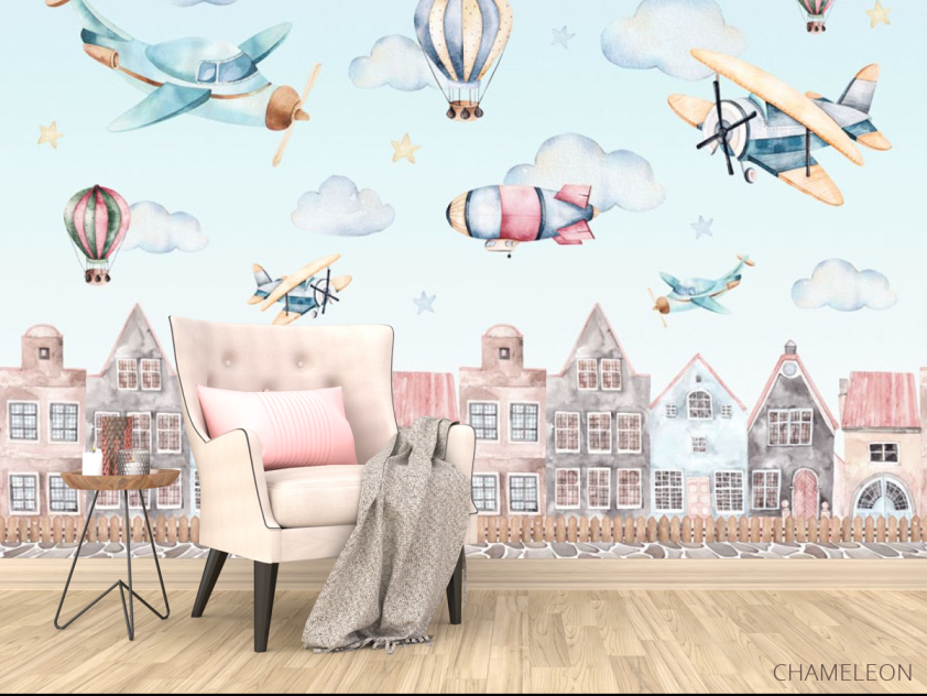 Фотообои Самолётики над домиками - 4