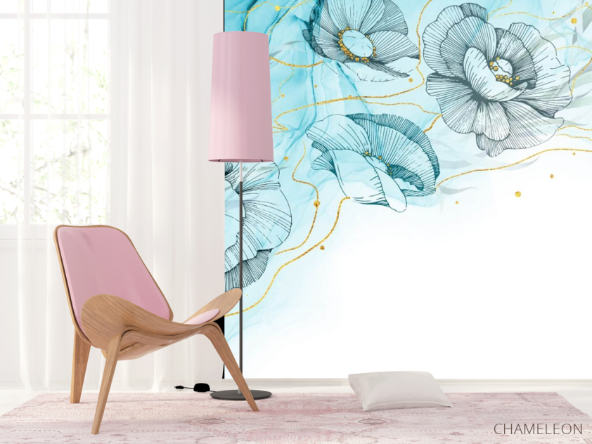 Фотошпалери векторні дизайнерські квіти з золотом - 4