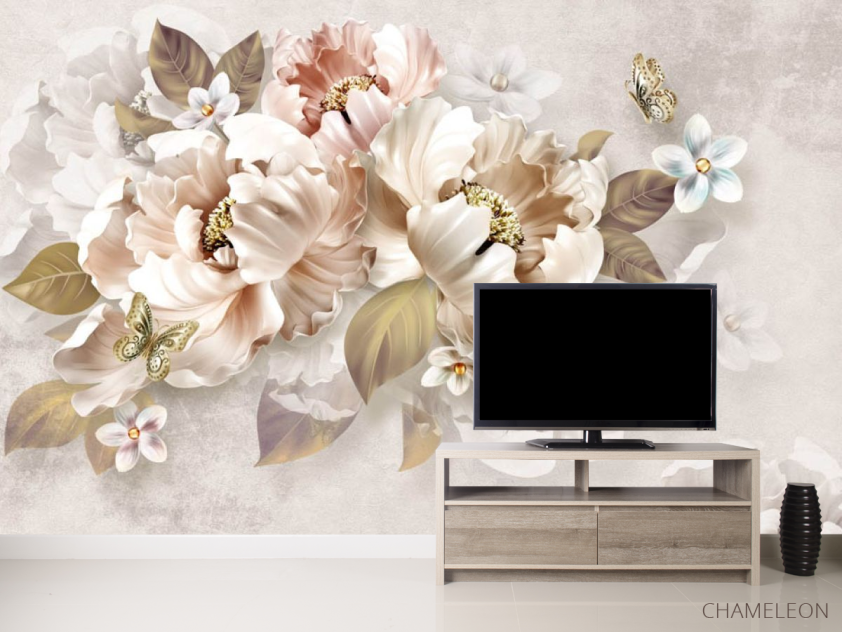 Фотообои Золотые 3д цветы - 2