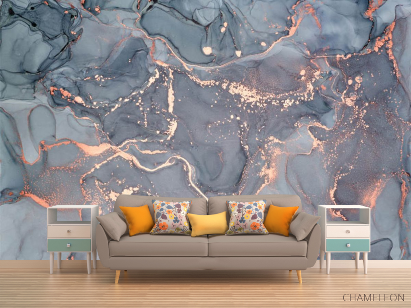 Фотообои Серый fluid art с золотом - 1