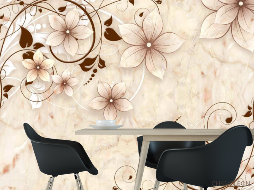 Фотошпалери квіти на тлі мармуру - 1