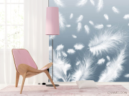 Фотошпалери білі пір'я на блакитному тлі - 4