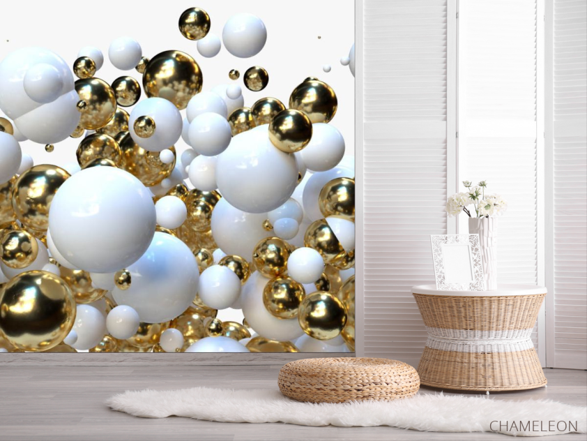 Фотошпалери Біло-золоті кулі 3д - 2