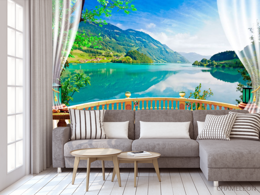 Фотообои Панорамное окно с озером - 3