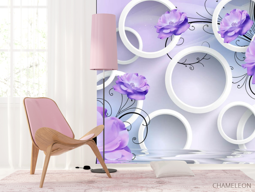 Фотошпалери Фіолетові квіти і 3д кола - 4