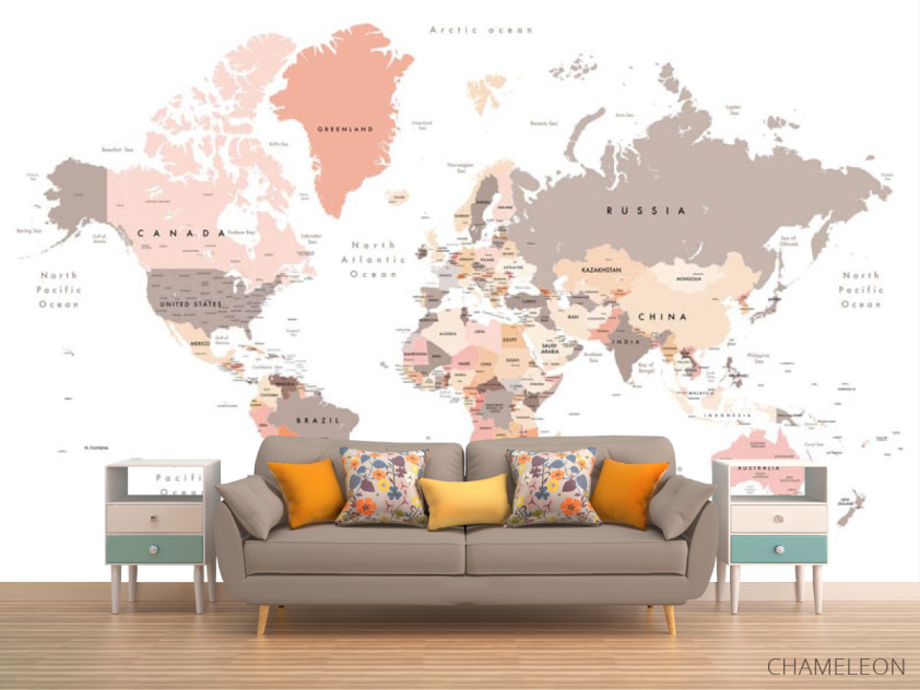 Фотообои Карта мира в пастельных тонах - 1