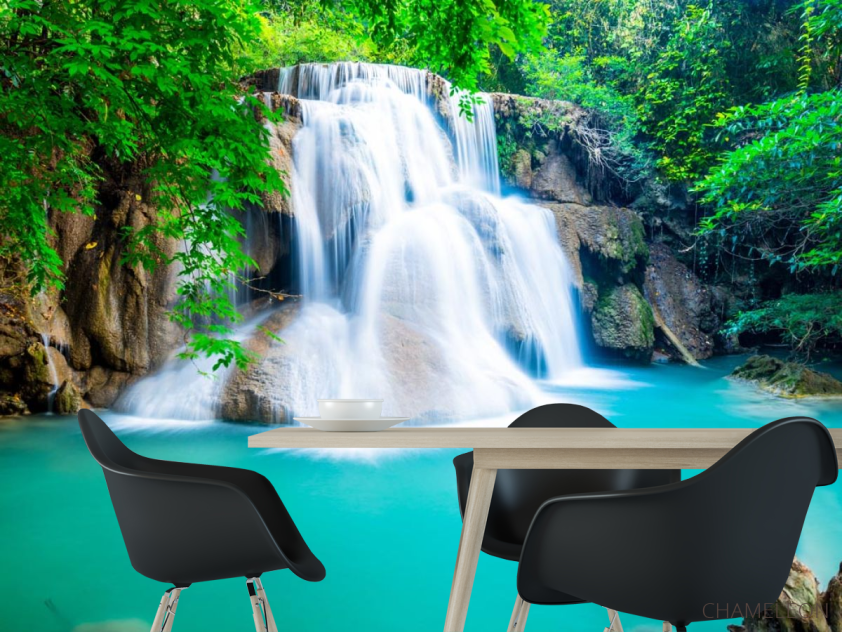 Фотошпалери водоспад і бірюзове озеро - 1