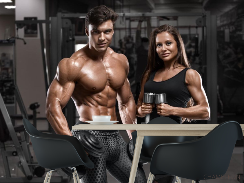 Фотошпалери дівчина і хлопець з гантелями - 1