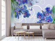 Фотообои Синие орхидеи и бабочки - 3