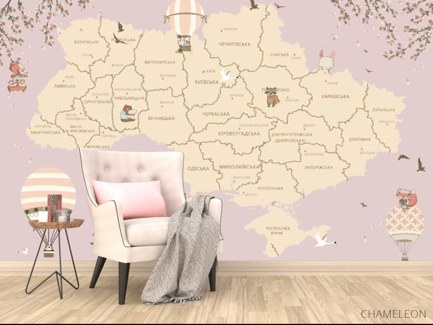 Фотообои Розовая карта Украины в комнате девочки - 4