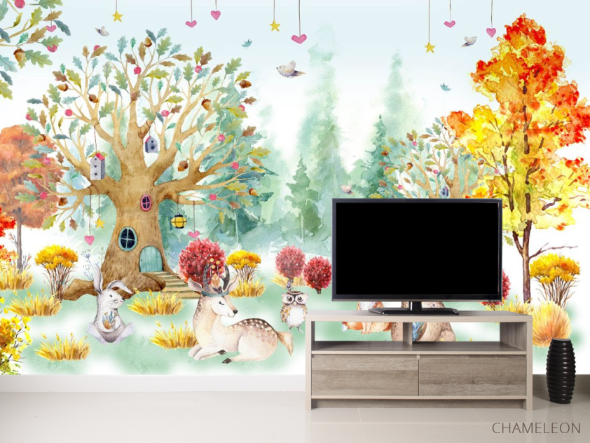 Фотообои Акварельный лес для детской - 2