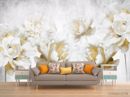 Фотообои Белые цветы с золотом - 1