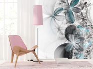 Фотошпалери сіро-бірюзові абстрактні квіти - 4