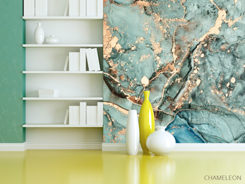 Фотошпалери Бірюзовий флюїд з золотом - 3