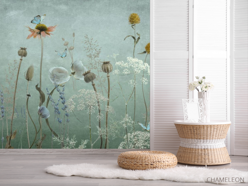 Фотошпалери польові дизайнерські квіти зелені - 2