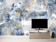 Фотообои Дизайнерские цветы с золотом синие. - 2