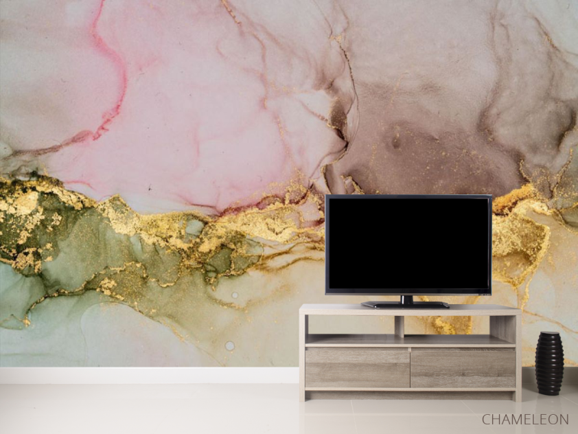 Фотообои Цветной флюид с золотом - 2