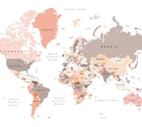 Фотообои Карта мира в пастельных тонах 33082
