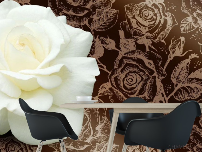 Фотошпалери Величезна біла троянда і патерн - 1