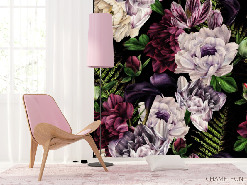 Фотошпалери Темний принт з вінтажними квітами - 4