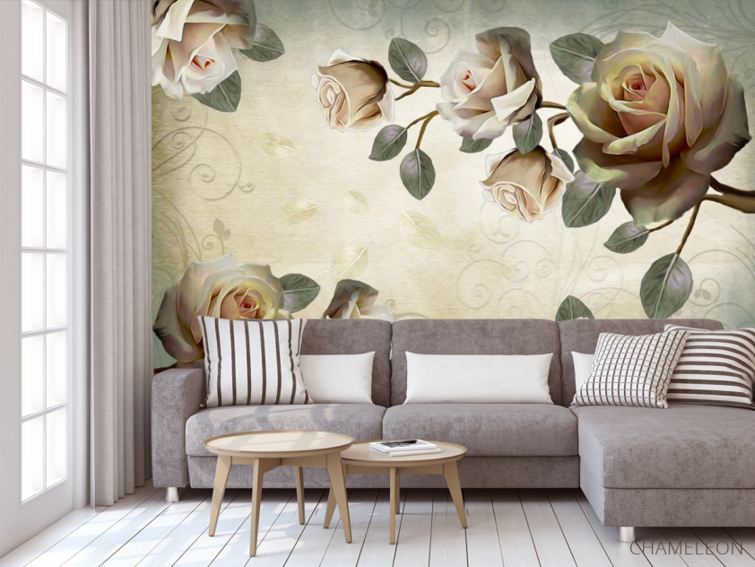 Фотообои розы на бежевом фоне - 3