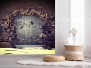 Фотошпалери Розбита коричнева цегляна стіна - 2
