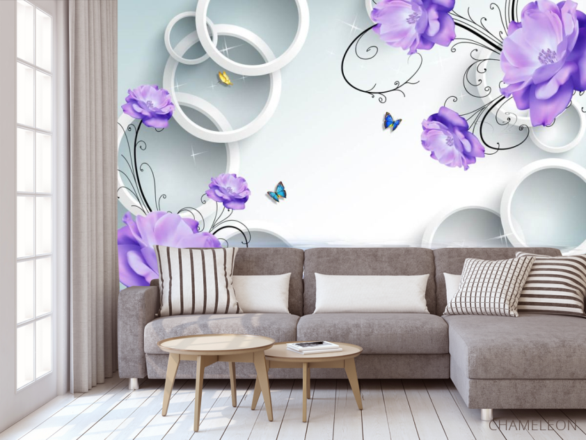 Фотообои Фиолетовые цветы с кругами - 3