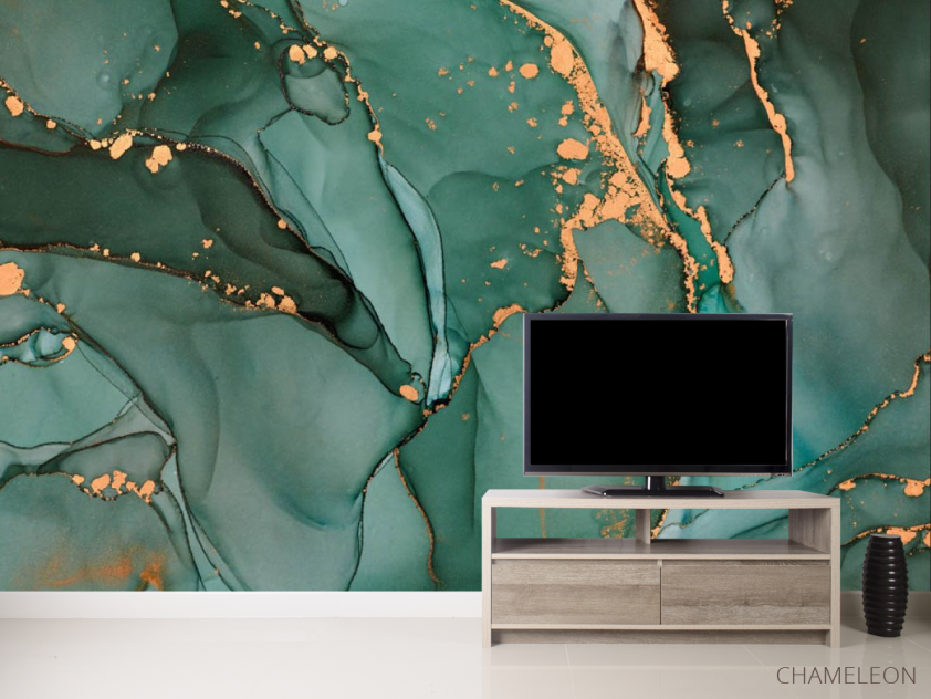 Фотообои бирюзовый флюид с золотом - 2