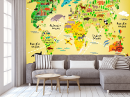 Фотообои Желтая детская карта с животными - 3