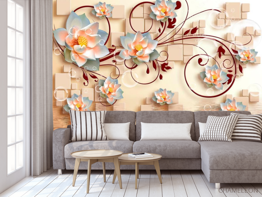 Фотообои 3д цветы и фигуры - 3