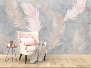 Фотообои Розовые перья на фоне бетона. - 4