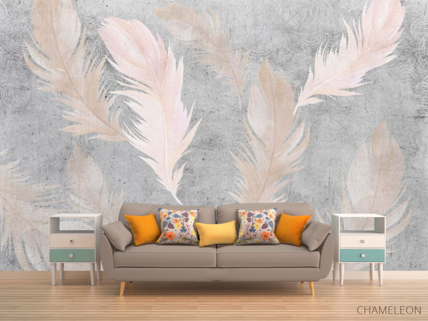 Фотообои Розовые перья на фоне бетона. - 1