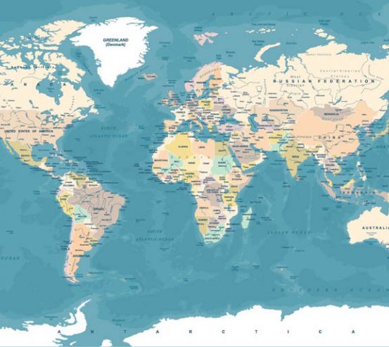 Фотообои Карта мира на бирюзовом фоне 32841