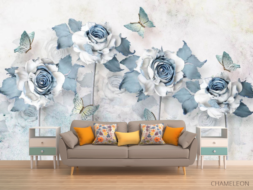 Фотообои 3d голубые розы - 1