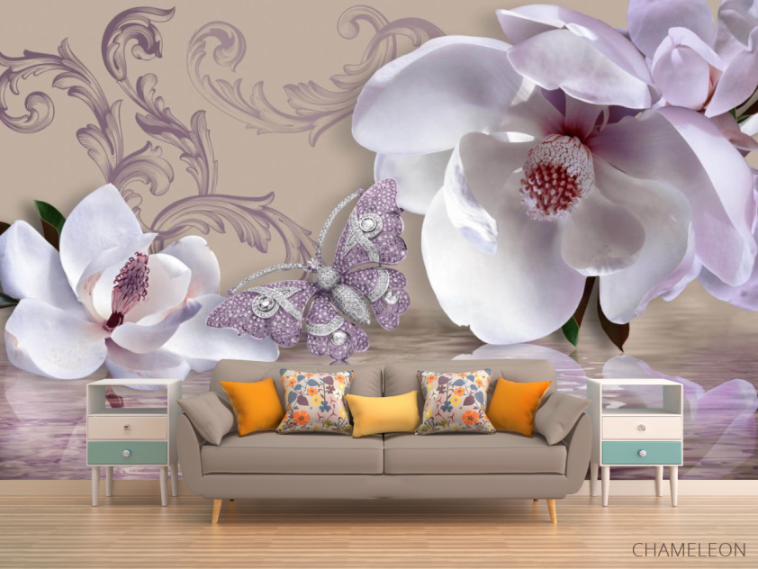 Фотообои 3д магнолии и брошь - 1