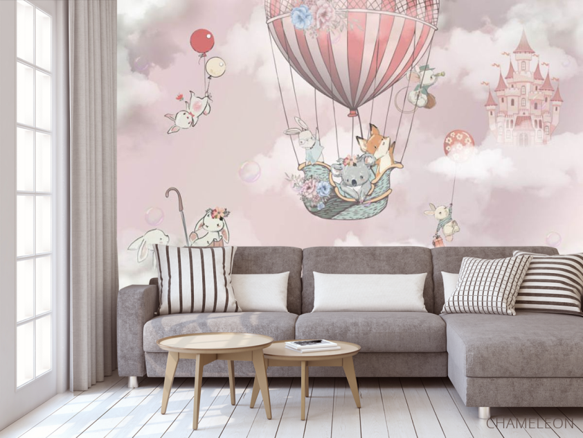 Фотообои Воздушный шар с жывотными для девочки - 3