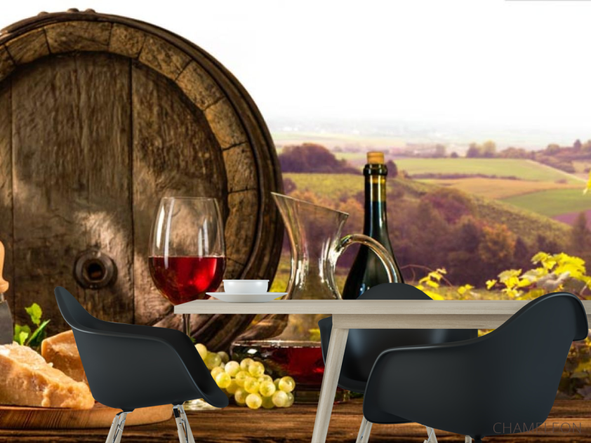 Фотошпалери бочка, сир і вино - 1