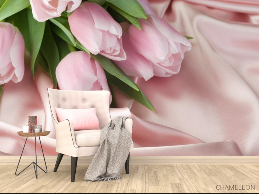 Фотообои розовые тюльпаны на розовой ткани - 4