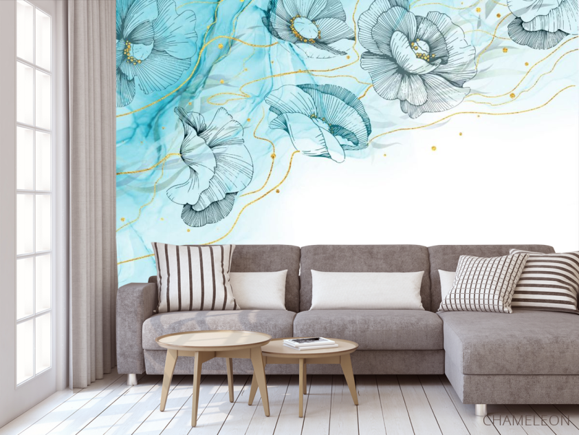 Фотообои Векторные дизайнерские цветы с золотом - 3