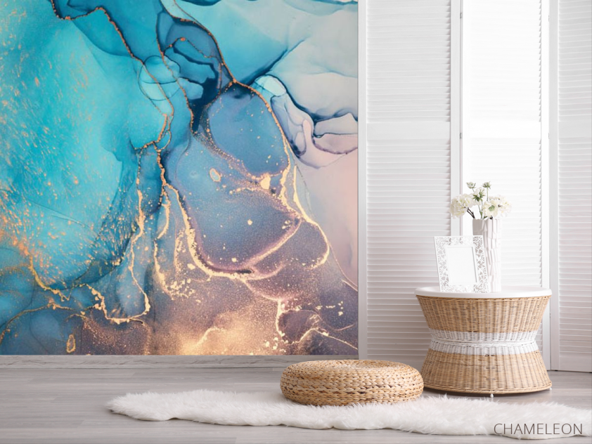 Фотошпалери синій яскравий fluid art - 2