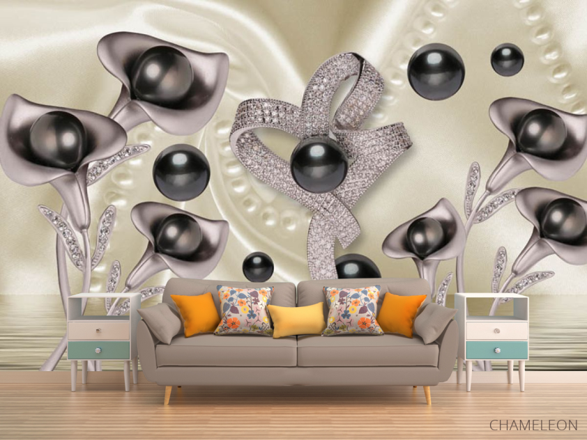 3д фотообои 3д цветы с камнями - 1