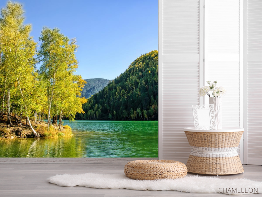 Фотошпалери зелене осіннє озеро - 2