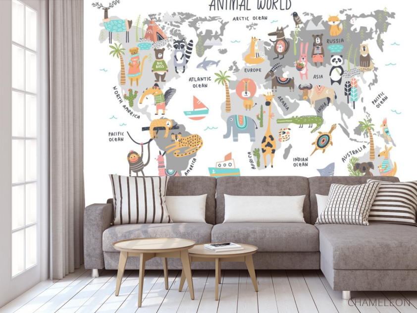 Фотообои Детская карта с животными - 3
