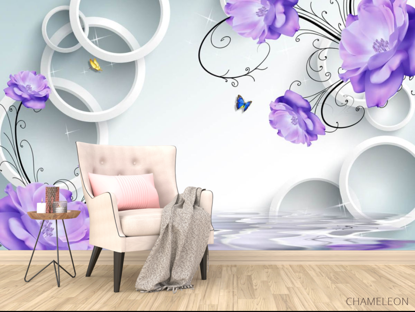 Фотообои Фиолетовые цветы с кругами - 4